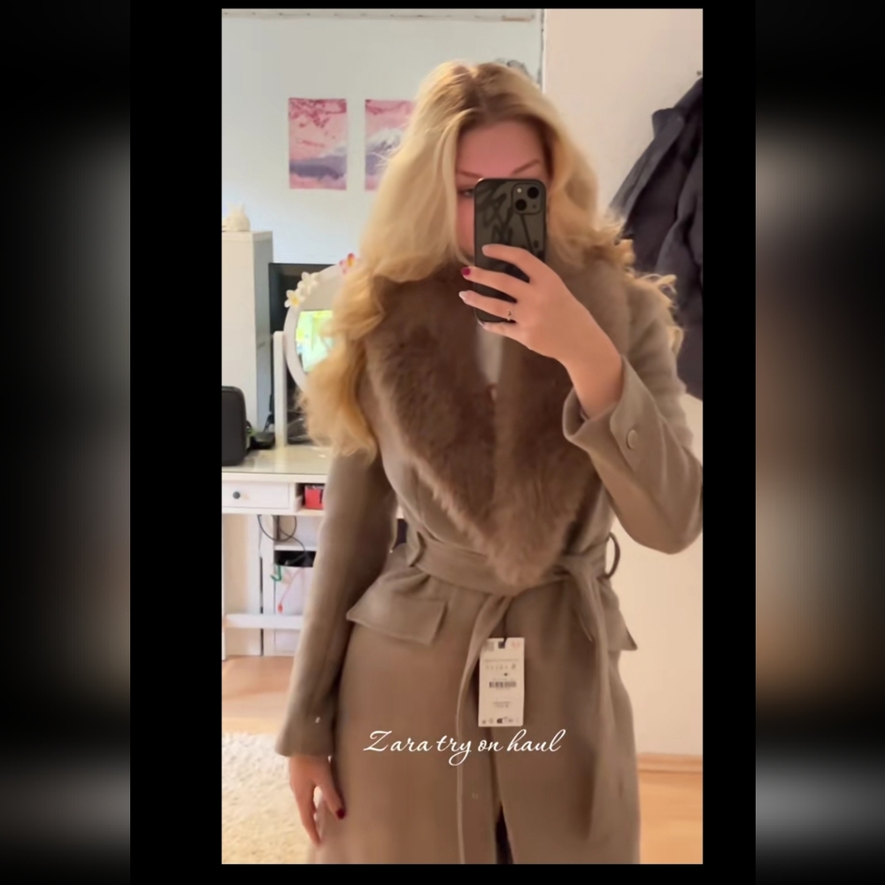 BNWT! Zara FAUX FUR WOOL BLEND LAPEL COLLAR COAT